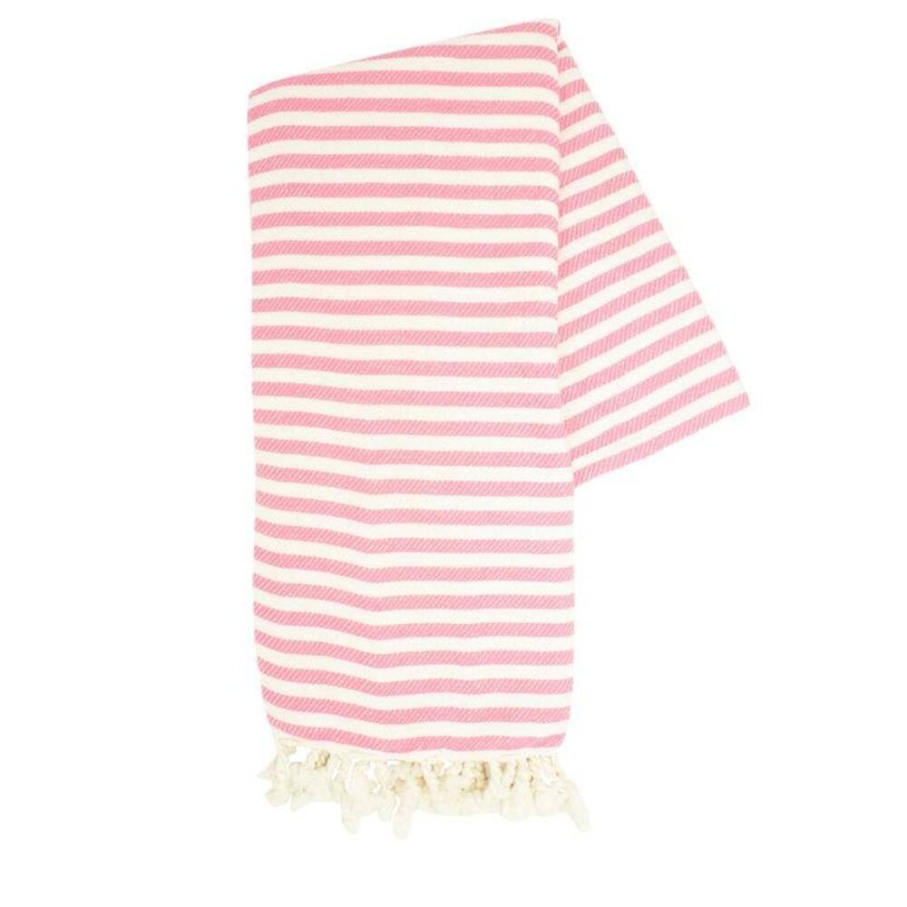 Hello Poolside Turkish Beach Towel Pink & White Stripe NEW Cabana Blanket